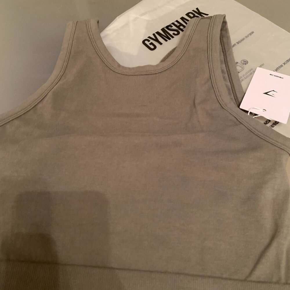 BNWT GYMSHARK Ribbed Cotton Seamless Body Fit Tank BASE GREEN SZ S - Picture 4 of 8